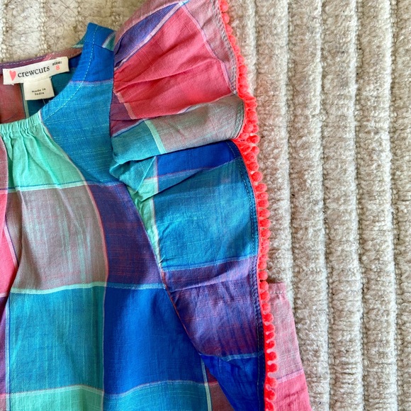 J Crew Crewcuts plaid dress with ruffled sleeves, Girls size 6-7, NWT - Picture 3 of 11